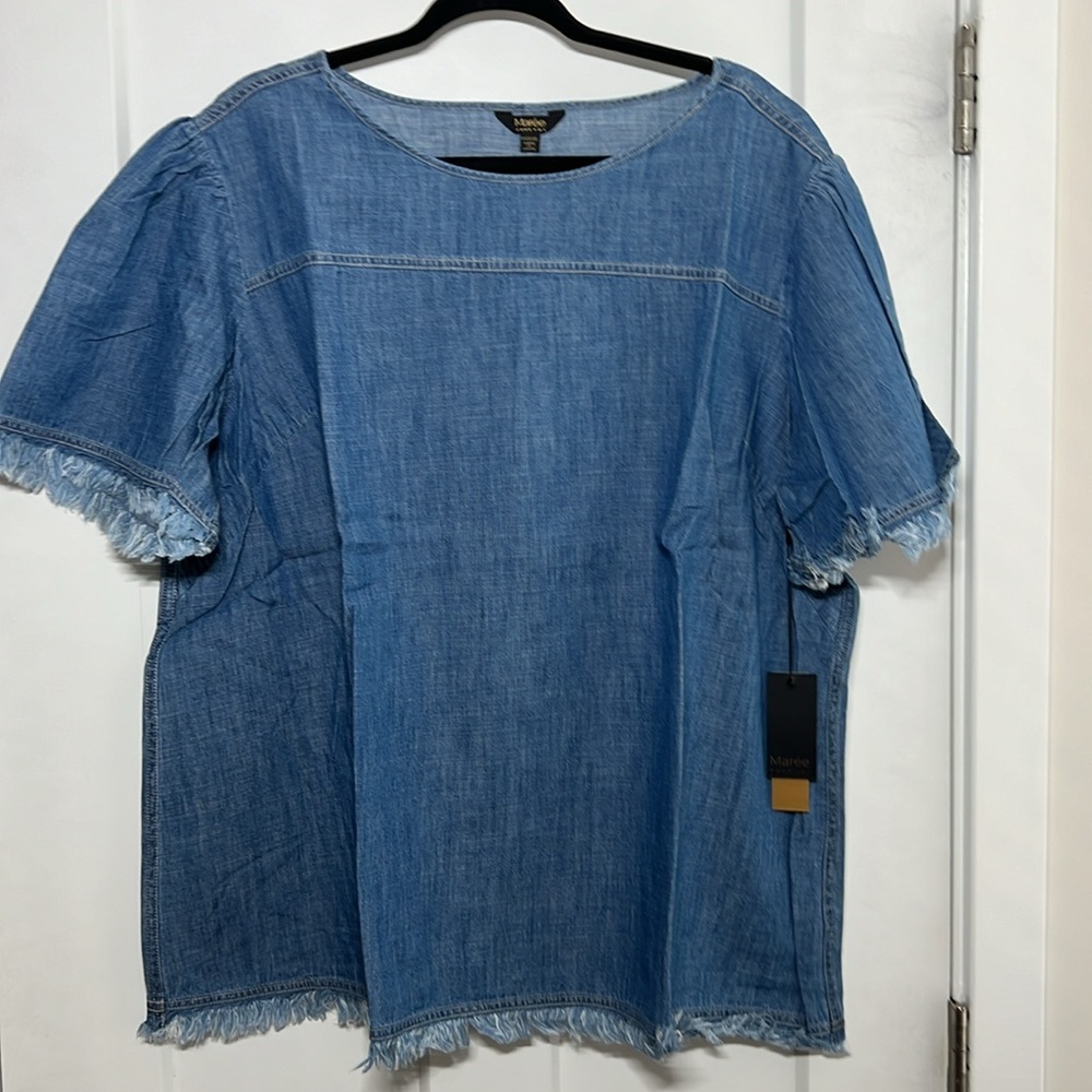 Classic Denim Puff-Sleeve Top - Blue - Picture 3 of 8